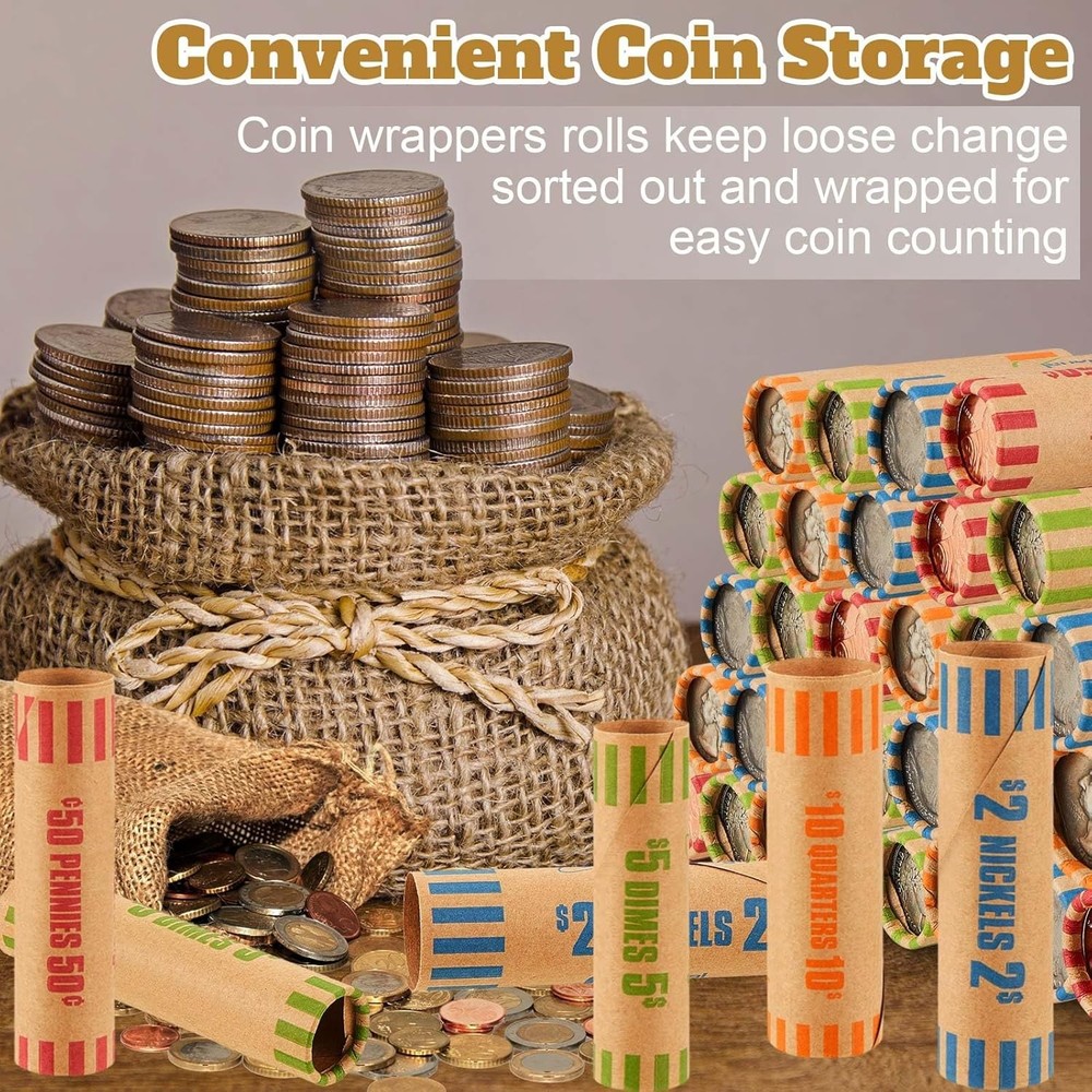 512 Pcs Coin Wrappers Preformed Assorted Heavy Duty Coin Rolls Wrappers Includes