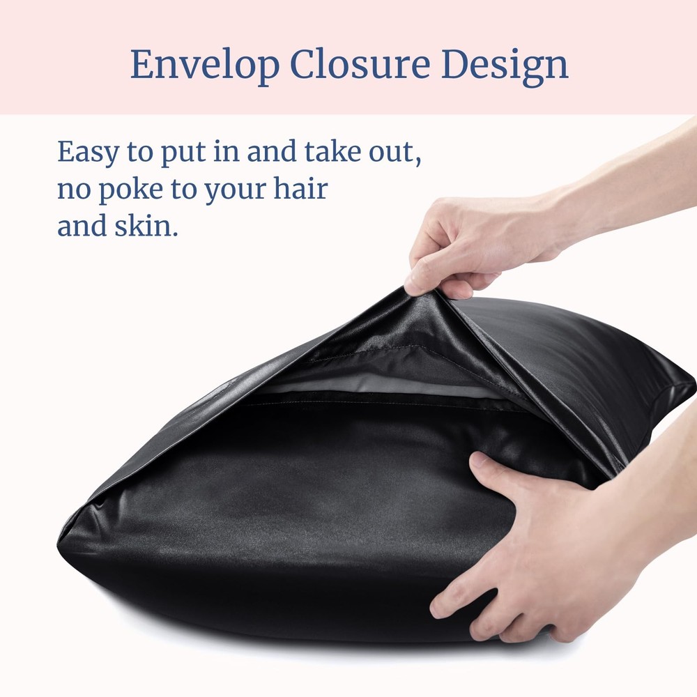4 Pack Satin Pillow Covers, Envelope Closure, King Size, Black