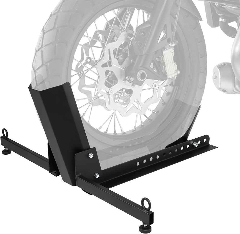 Adjustable motorcycle wheel stops, 1500-pound heavy-duty wheel bracket (black)