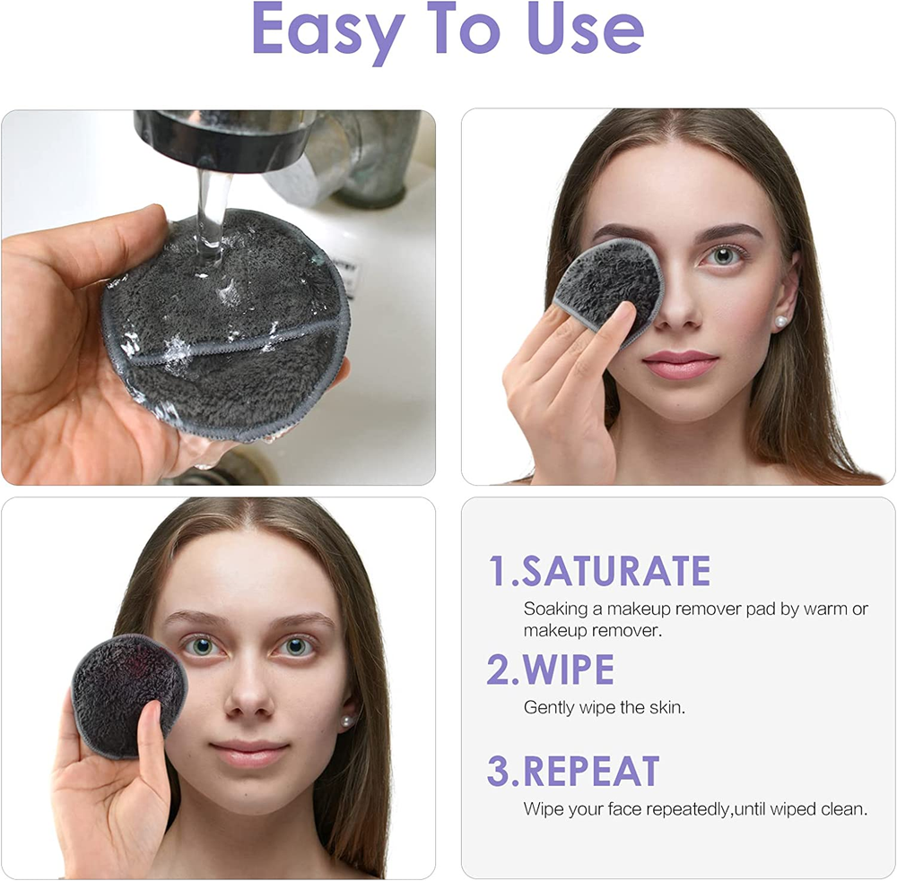 Reusable Makeup Remover Pads for Face,Eye,Lips 16 Pack Microfiber