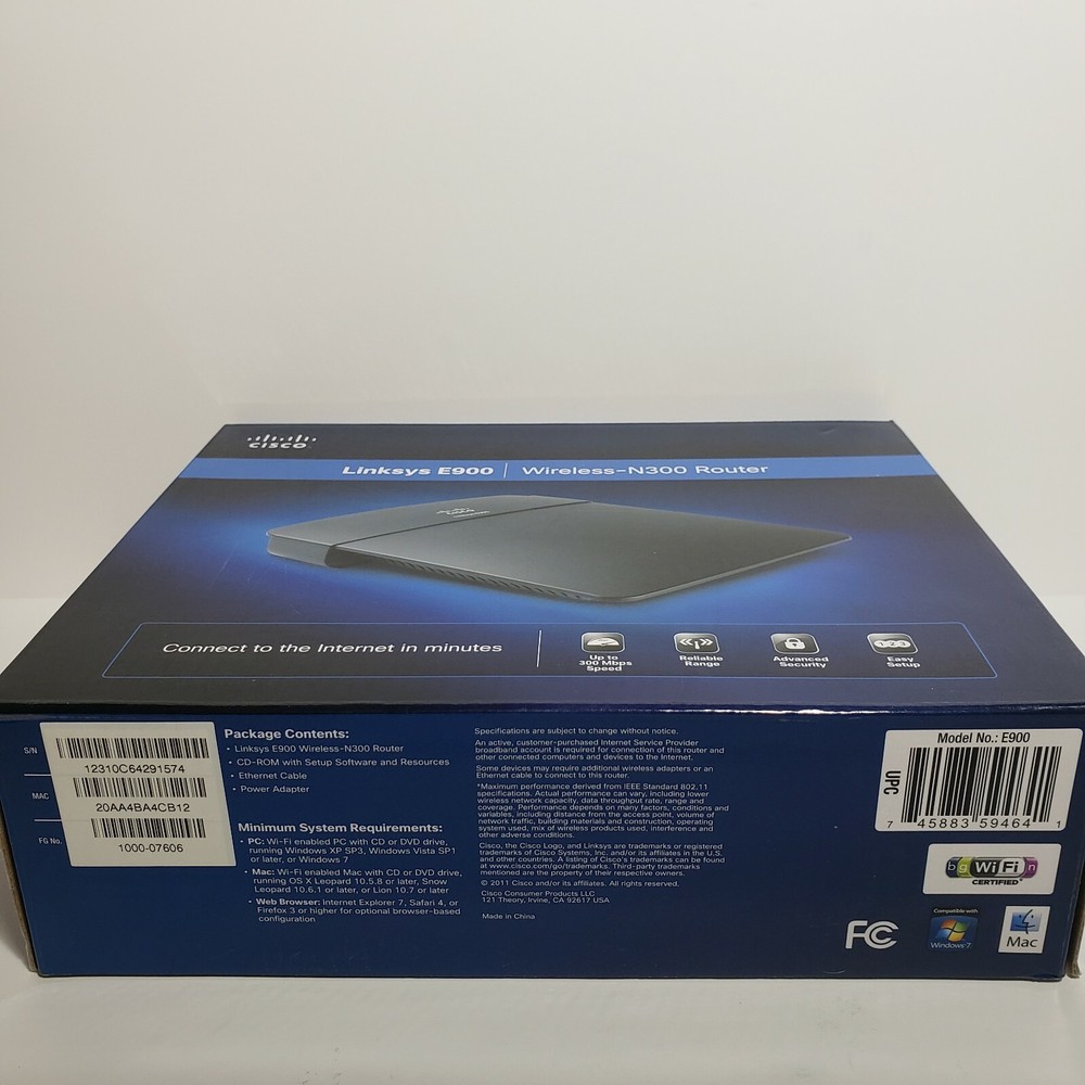 Cisco Linksys E900 Wireless-N300 Router (Windows Mac)