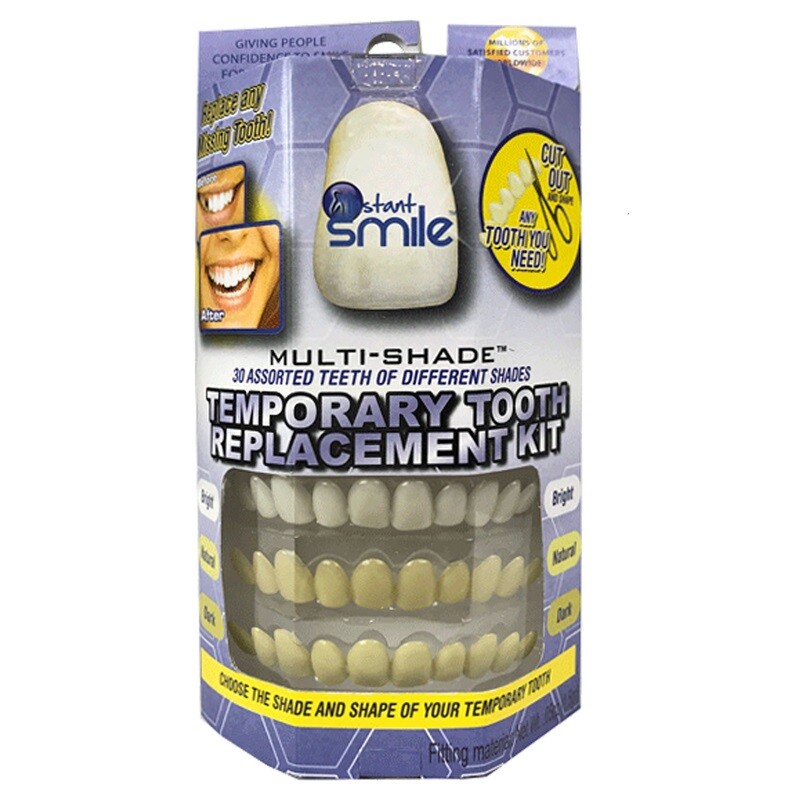 INSTANT SMILE MULTI-SHADE TEMPORARY REPLACEMENT TEETH KIT 3 SHADES 30 TEETH