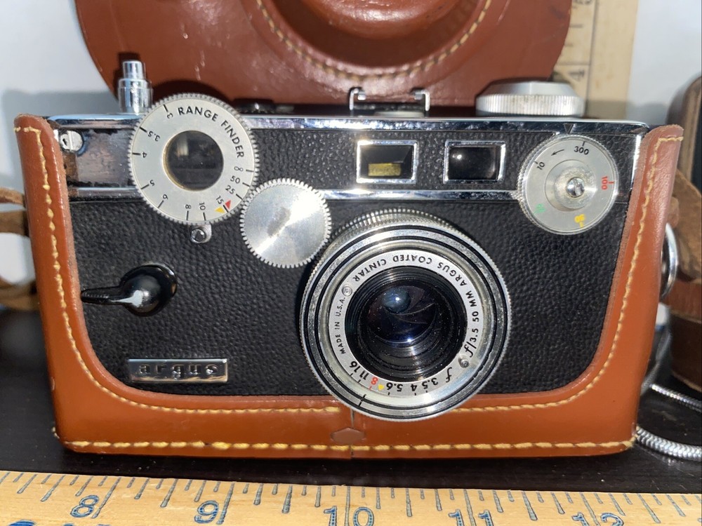 Argus Coated Cintar 50mm Camera W/ Leather Case + Argus Light Meter W/ Case