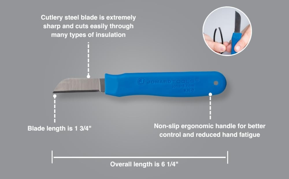 Jonard KN-7 Ergonomic Cable Splicing Knife with Thermoplastic Rubber
