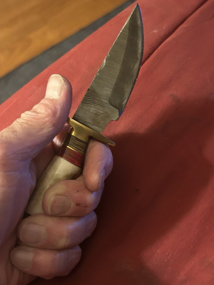 Handcrafted Damascus Blade With Bone Handle And Handcrafted Sheath With Sharper