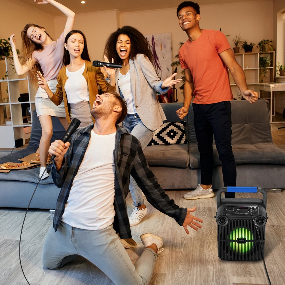 JAMELO Bluetooth Speaker Karaoke Machine with 1 Wireless Microphone/1 Wired Mic
