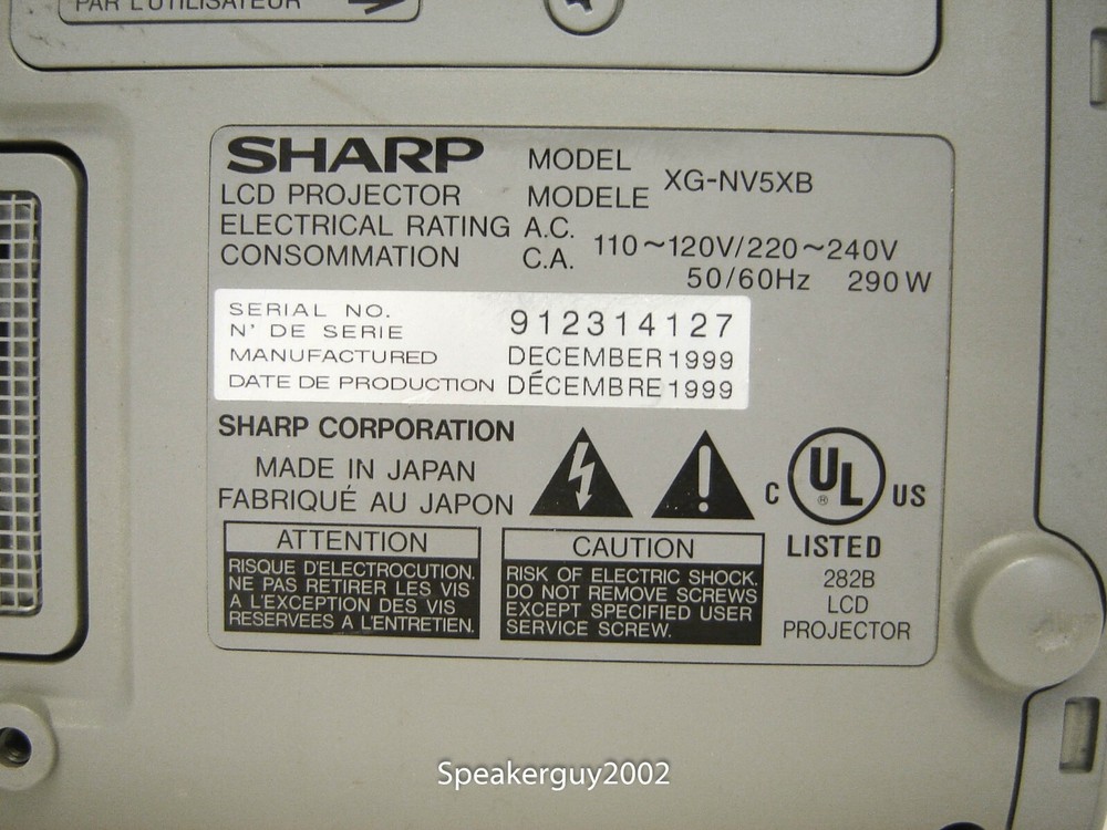 Sharp NoteVision Projector / XG-NV5XB / 912314127 -- CC