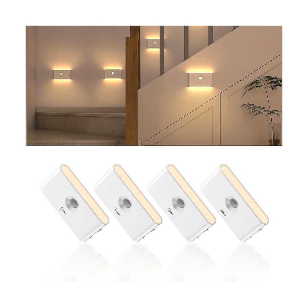 Midea 4 Pack Rechargeable Night Lights with Motion Sensor/Dusk to D... Fast Ship