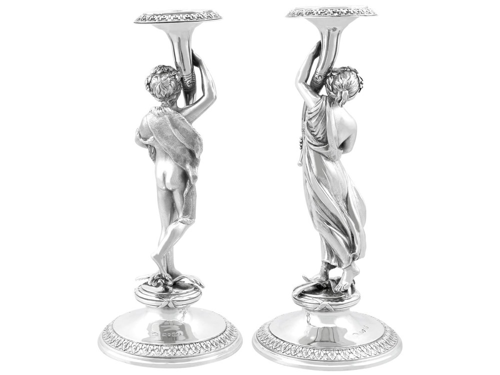 Antique Victorian Sterling Silver Figural Candlesticks (1865)