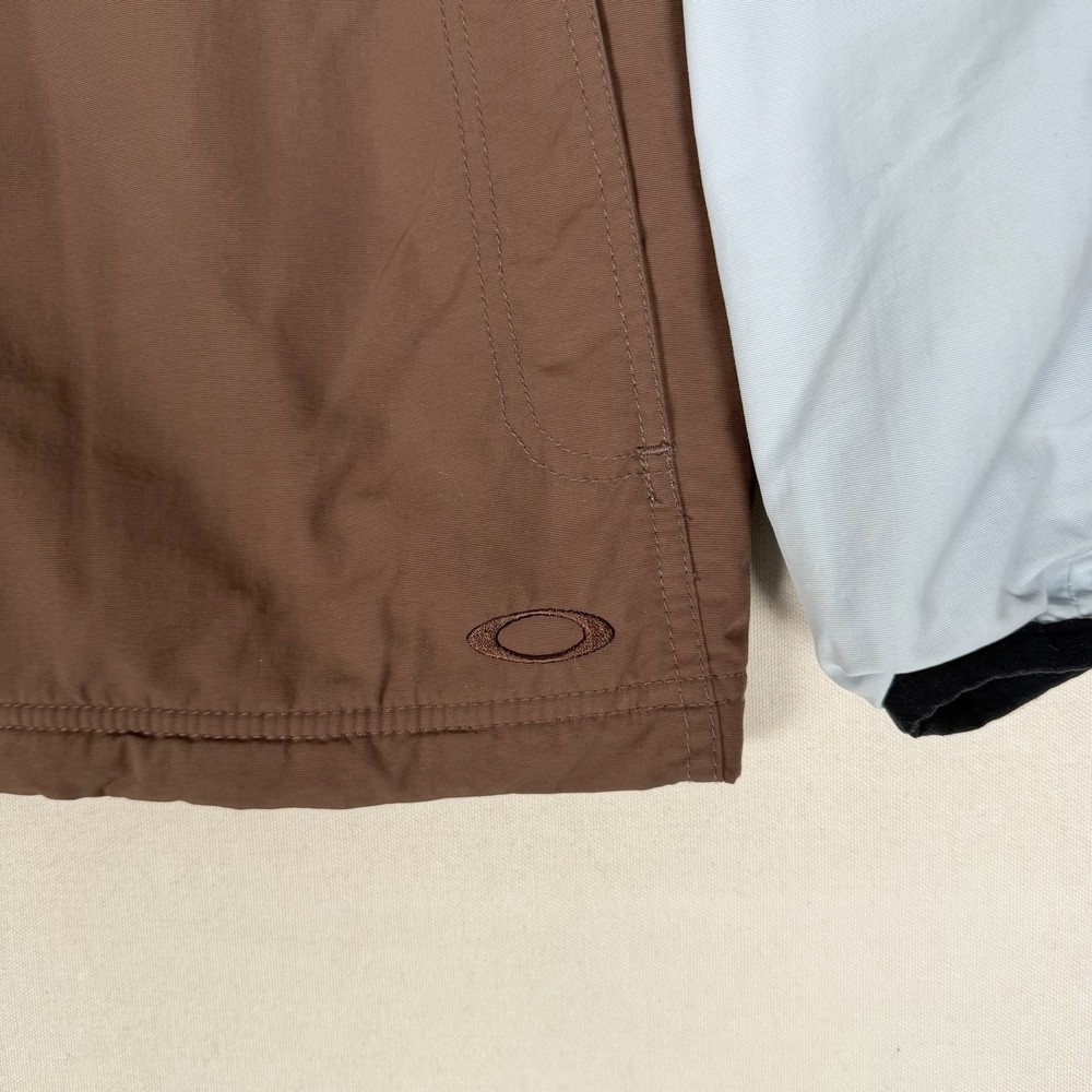 Oakley Software Jacket Windbreaker Brown Blue Zip Pockets Medium Oversized Y2K