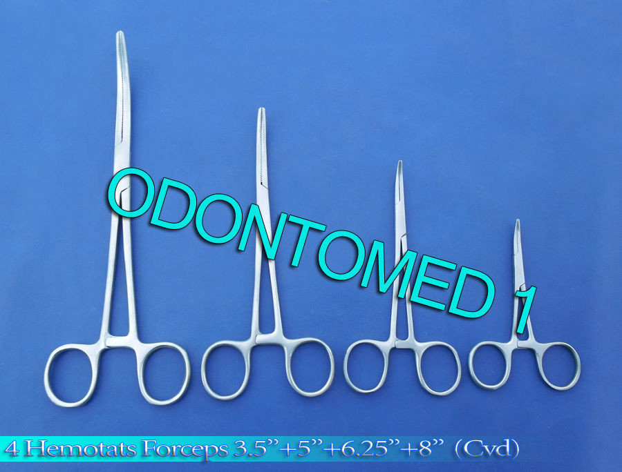 HEMOSTATS / LOCKING FORCEPS 4 Piece Curved Set - 3.5'',5'',6.25'',8''