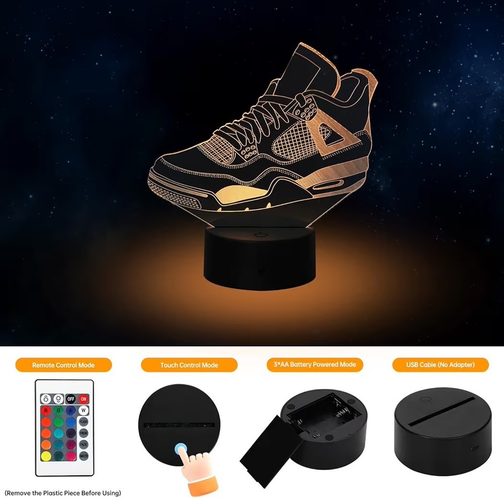 3D Sneaker LED Night Light 7 Colors Changing Lamp with Remote Control Kids Decor