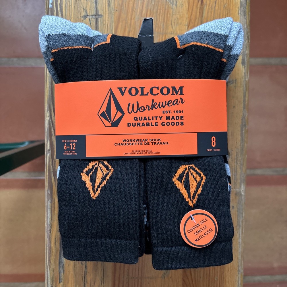 Volcom Mega 8-Pack Workwear -  Crew Socks Size 6-12 Black - Damaged package