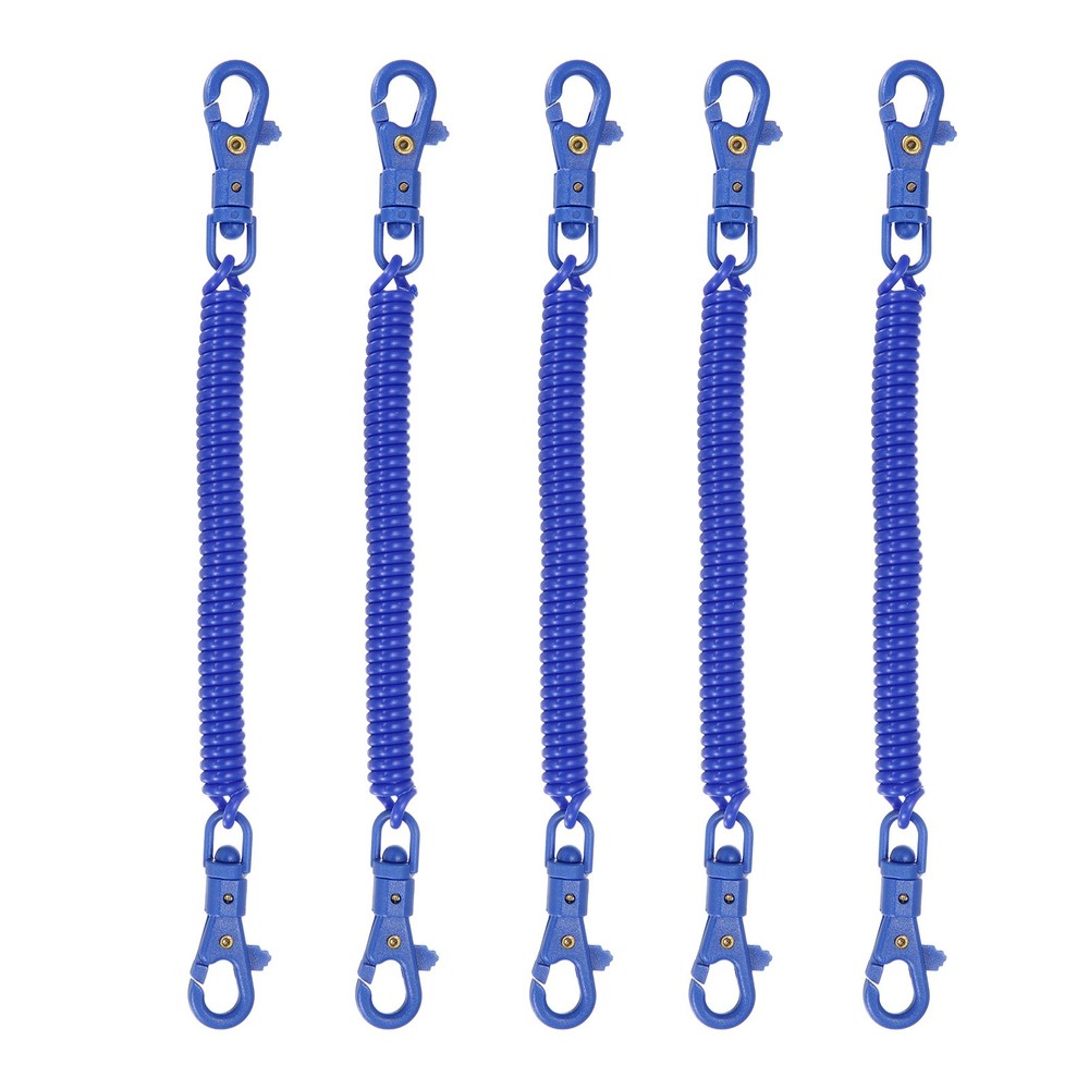 Retractable Coil Keychain W Double Plastic Clasp, (7.9", Bright Blue)(5Pcs)