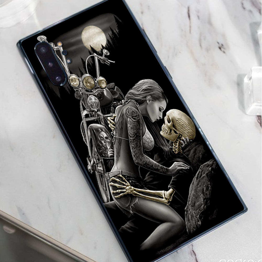 Skins Decal Wrap for Samsung Note 10 Plus Biker skeleton full moon tattoo