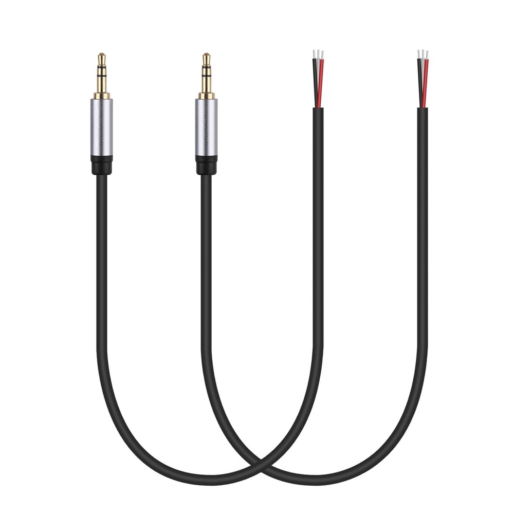 (2 Pack) 1ft Replacement 3.5mm Male Plug to Bare Wire Open End TRS 3 Pole Ste...