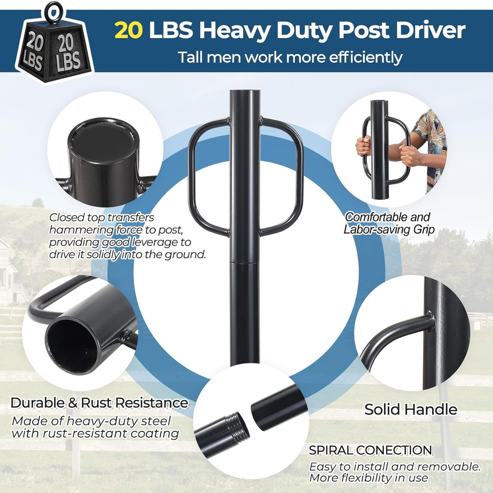 Fence Post Driver, 20LBS Fence Post Driver with Handle, 2.7 Inch Inner Diameter