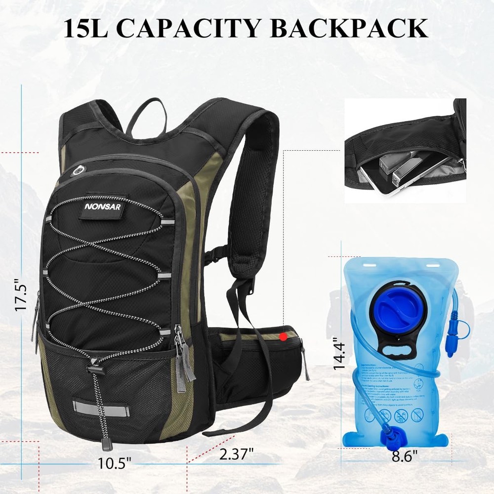 Hydration Backpack, Hiking Backpack with 3L Water Bladder, Lightweight Insula...