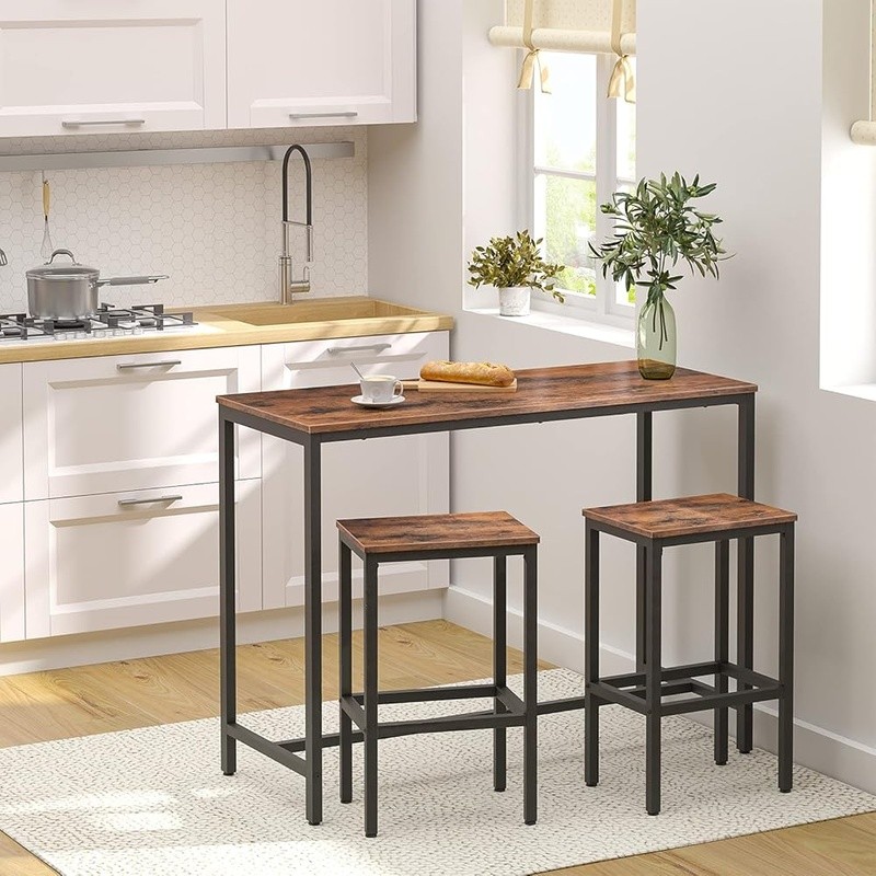 Bar Height Table Set W/ 2 Stools Modern Industrial Dining Easy Assembly New