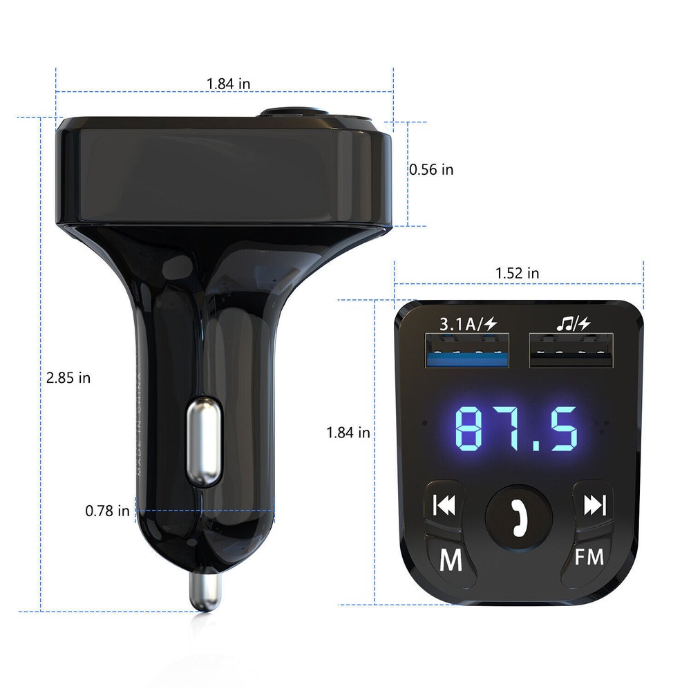 Bluetooth 5.0 Car Wireless FM Transmitter Adapter 2USB PD Charger Hands-Free