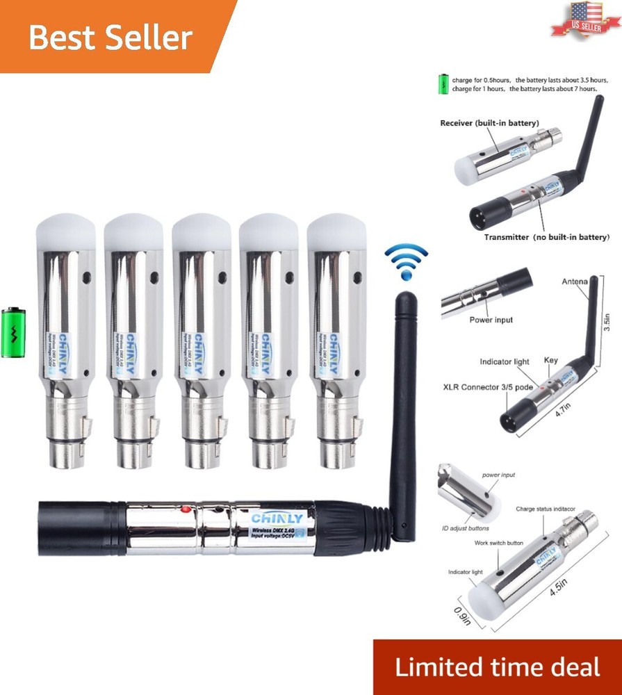 6 Built-In Battery Wireless Receivers with Transmitter for DJ Lighting Solutions