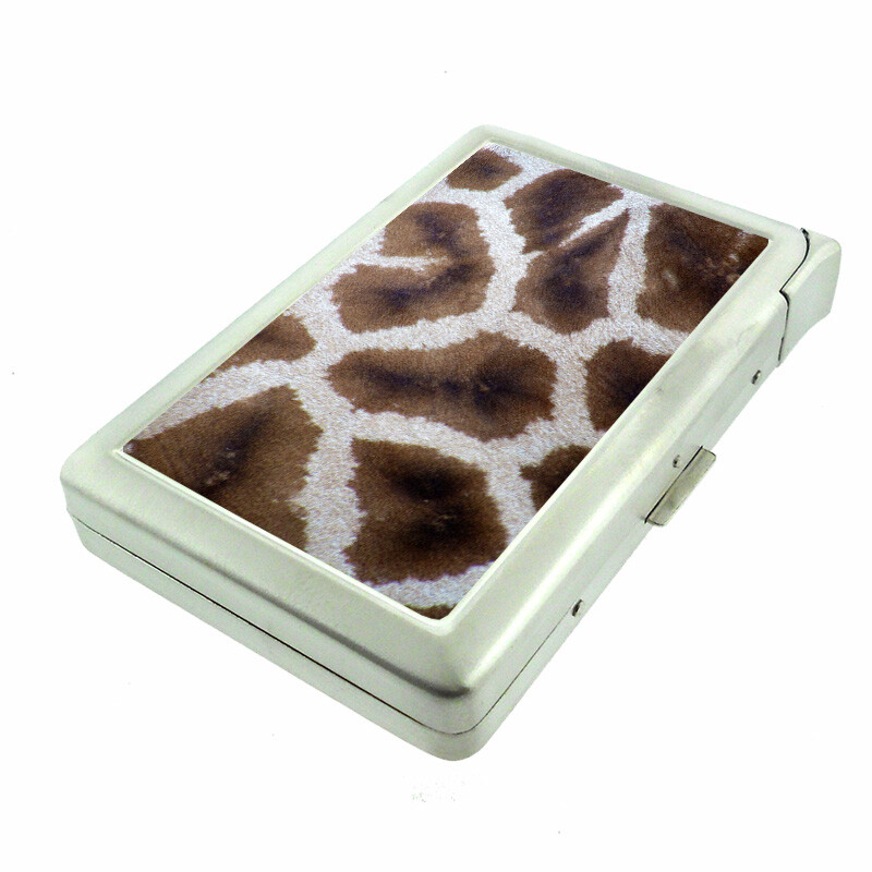 Animal Pattern Em1 100's Size Cigarette Case with Built in Lighter Metal Wallet