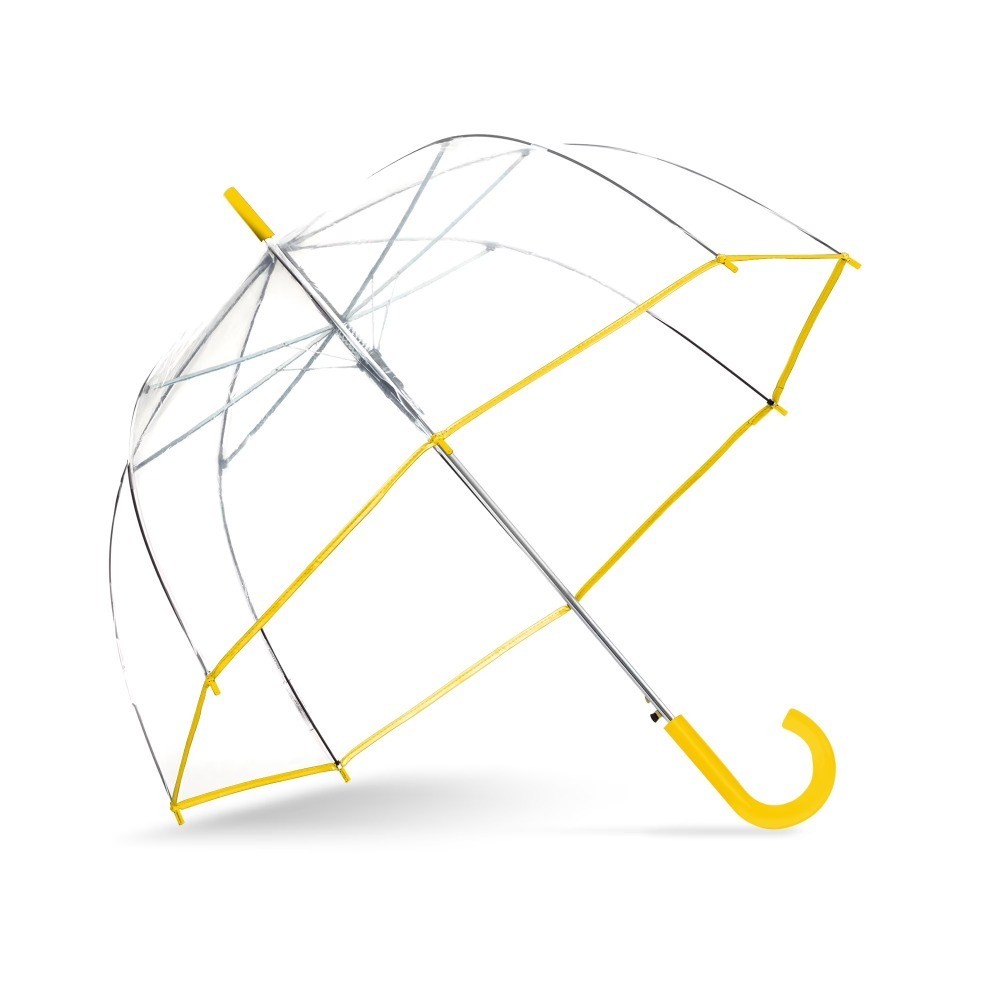 Auto Open Bubble Rain Umbrella - Clear Transparent Canopy with Yellow Handle