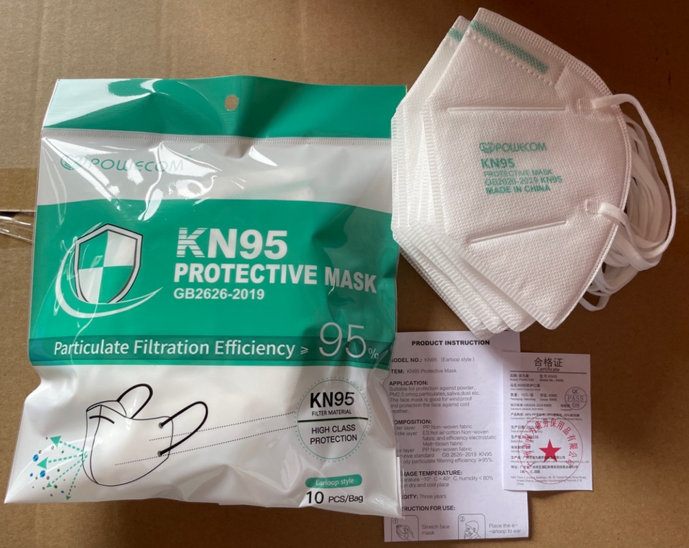 Powecom KN95 Protective FaceMask FDA-EUA Approved Appendix A Respirator CDC List