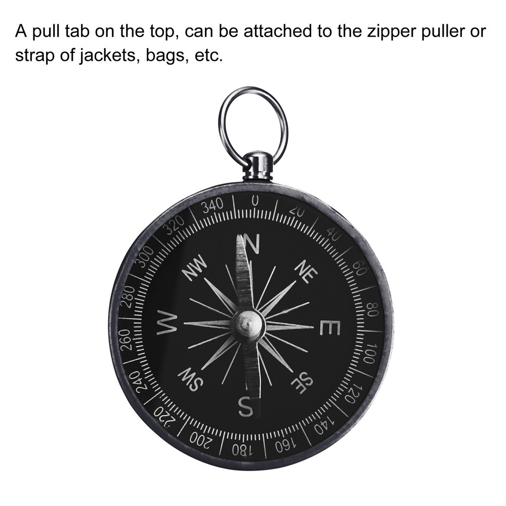 2Pcs Pocket Compass Outdoors Navigation Compass with Key Ring Black