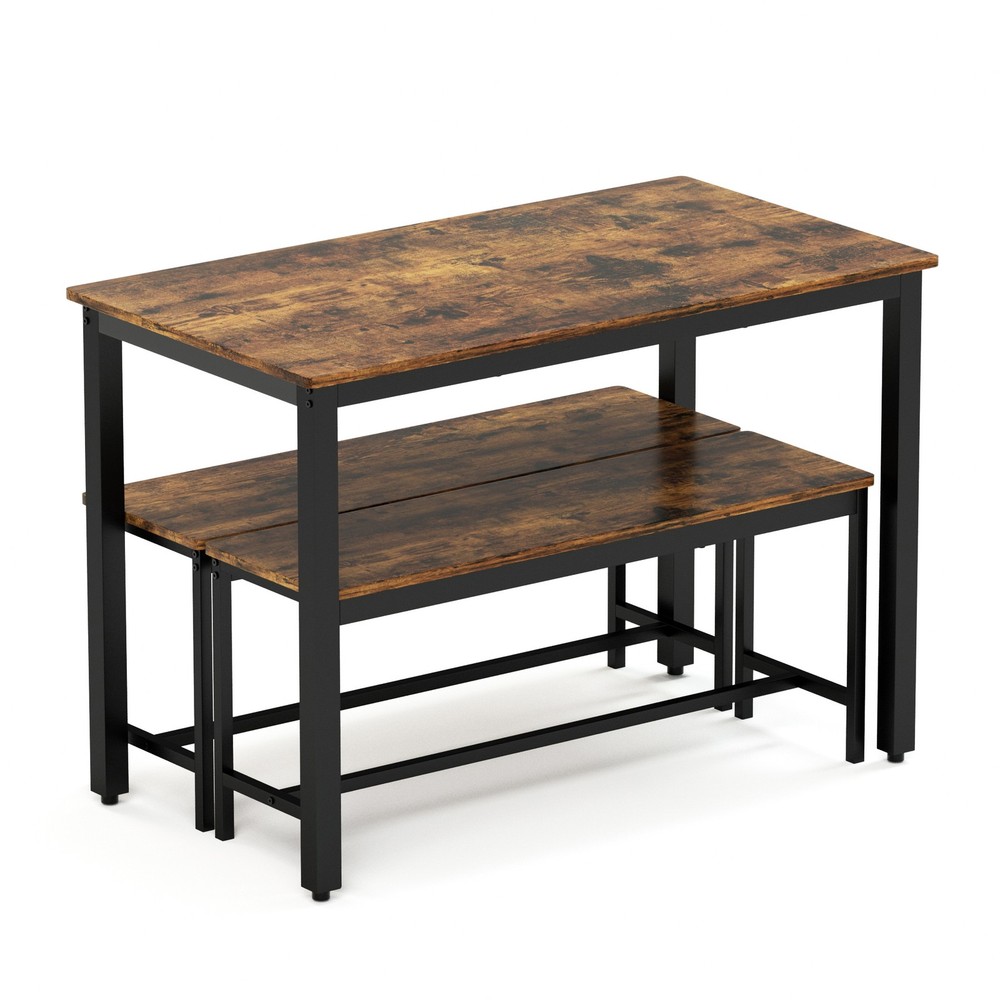 Dining Table Set, Bar Table with 2 Dining Benches, Kitchen Table Counter with