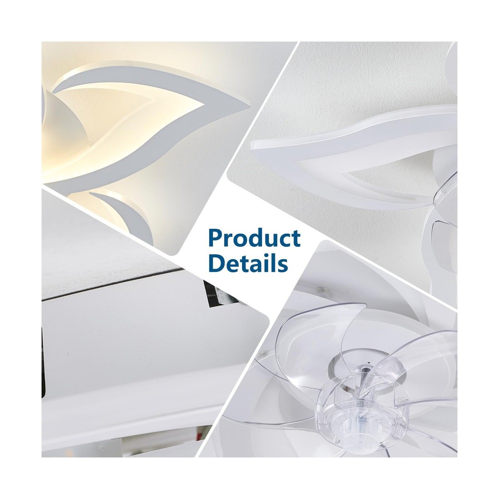 White Flower Modern CeilingFans with Lights, Low Profile Ceiling Fan with Rem...