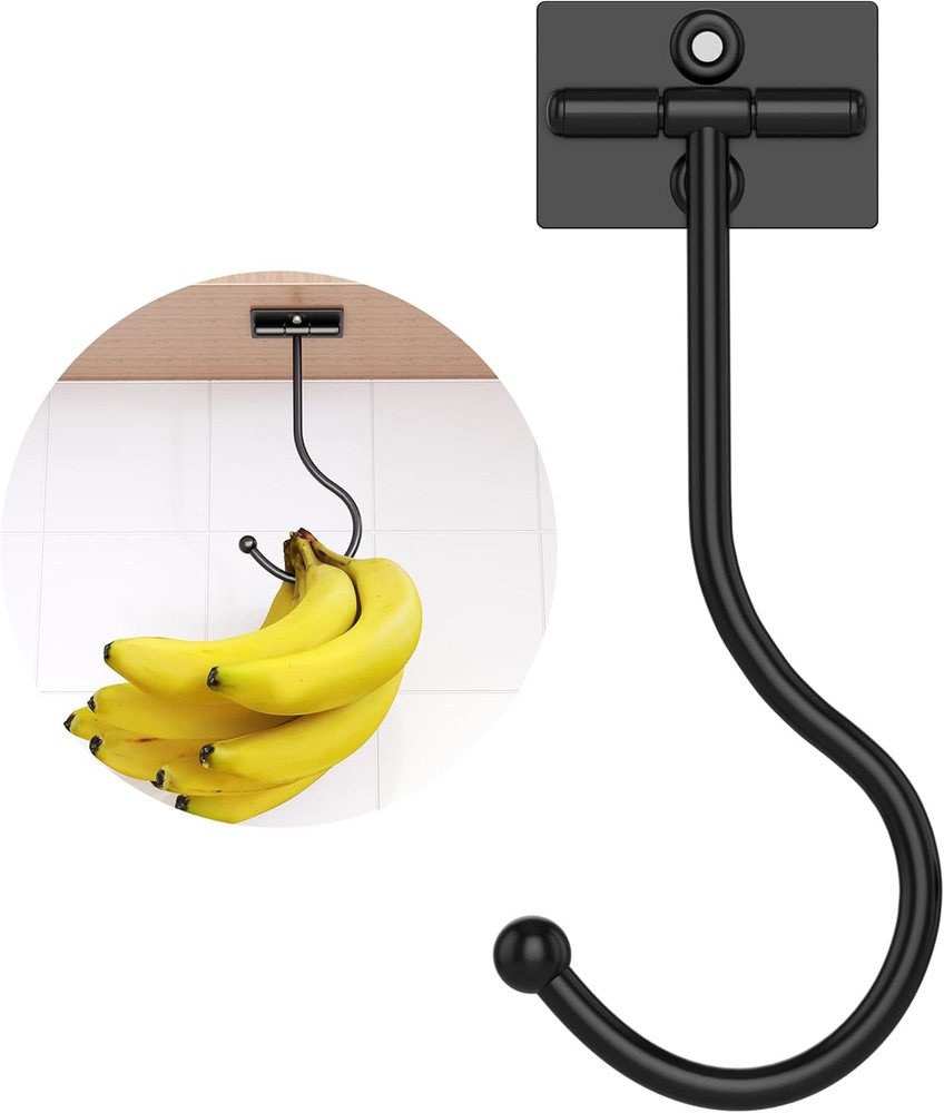 Under Cabinet Banana Hook Foldable - Fold up with Magnets When 1 Pack, Black