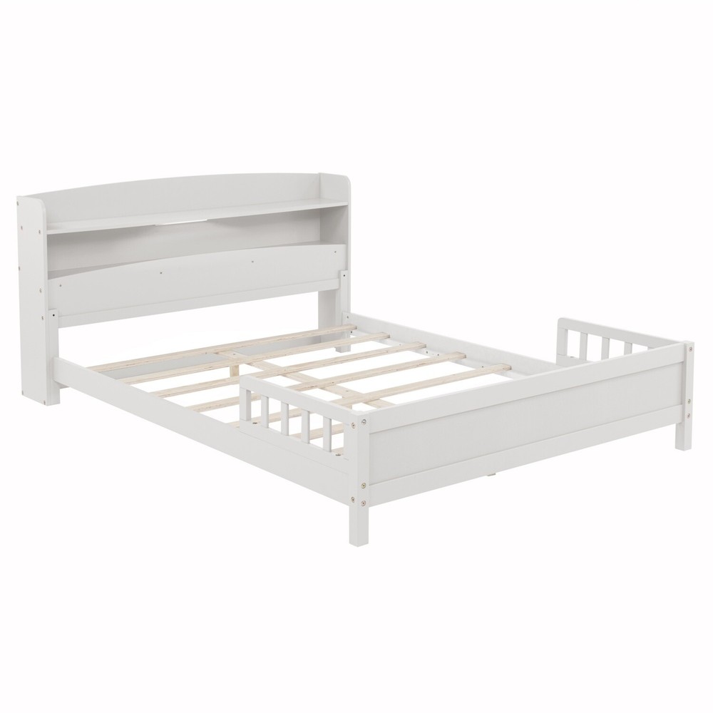 Full Size Bed Frame Wood Platform Bed Frame with Storage Headboard & LED Light