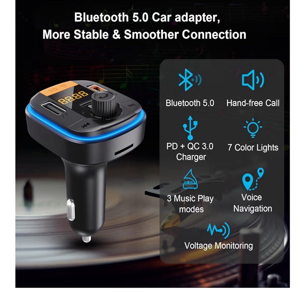 Bluetooth FM Transmitter for Car - BAISHUN Bluetooth 5.0 Adapter