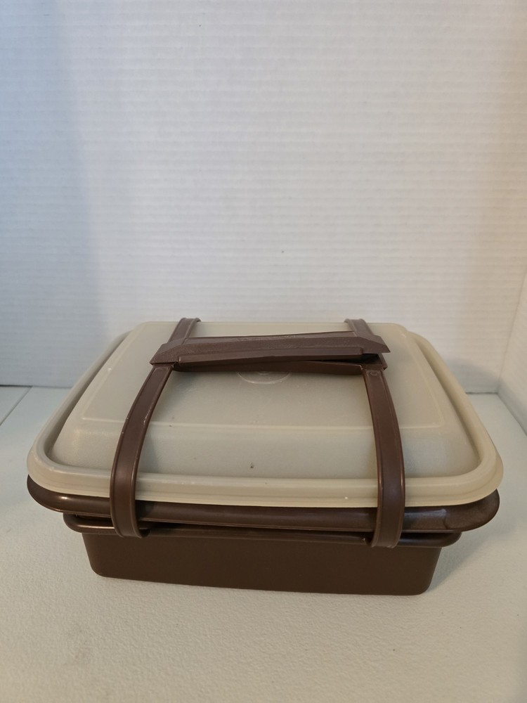 Vintage 70s Tupperware Pack N Carry Lunch Box Lid & Handle Strap BROWN