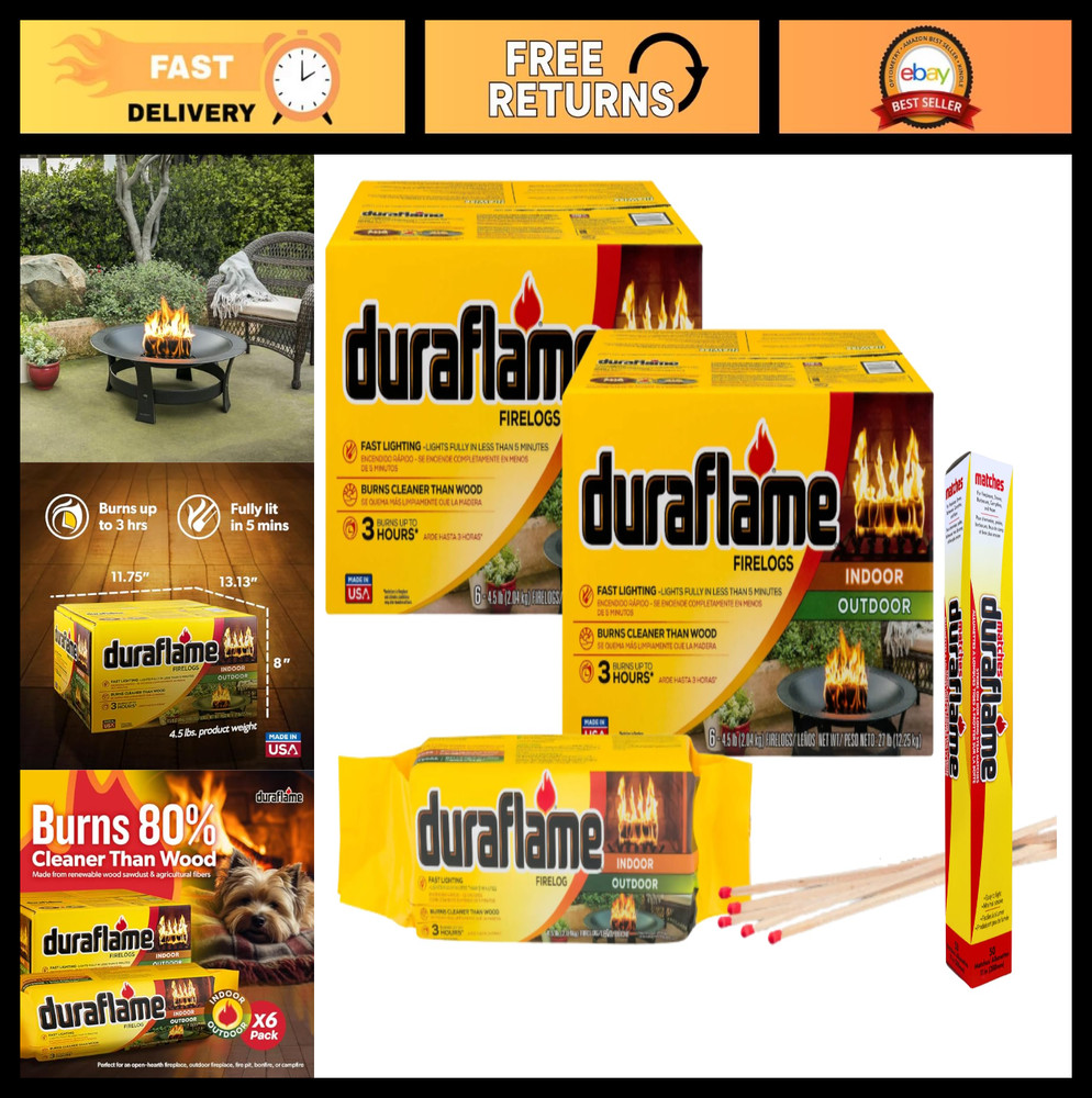 12-Pack Indoor/Outdoor Fire Logs for Fireplace & Fire Pit, 3-Hour Burn, Includes