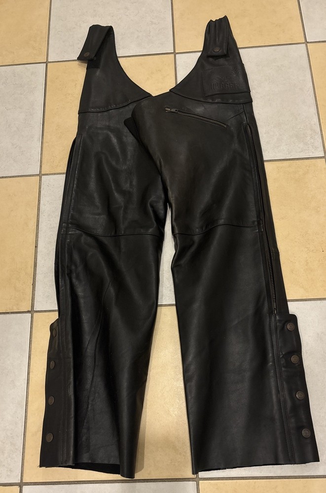 HUGGER Vintage Black Leather Chaps Size Large
