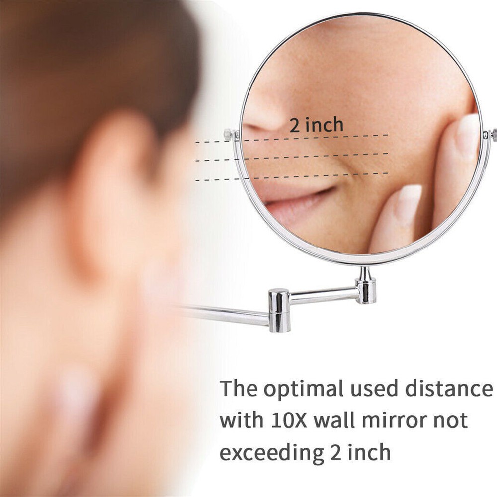 8" Extendable Wall Mounted Makeup Shaving Mirror Closeup Two Sides Home Bathroom
