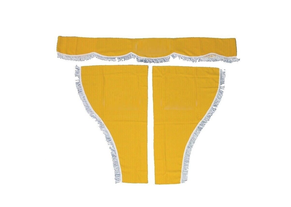 Decorative Yellow Velvet Windshield + Side Curtains White Fringes for Iveco