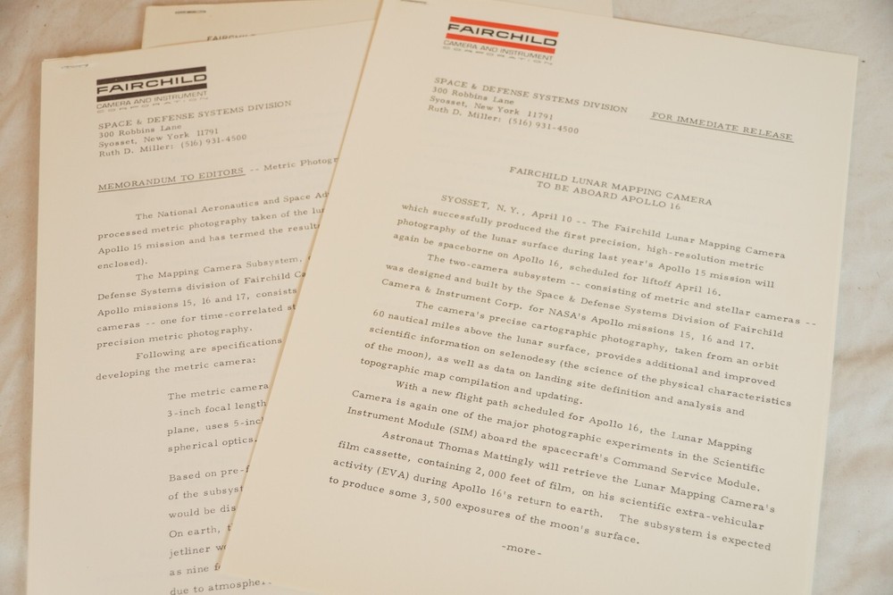 NASA Apollo Program Lunar Mapping Camera Official Internal Documents & Photos