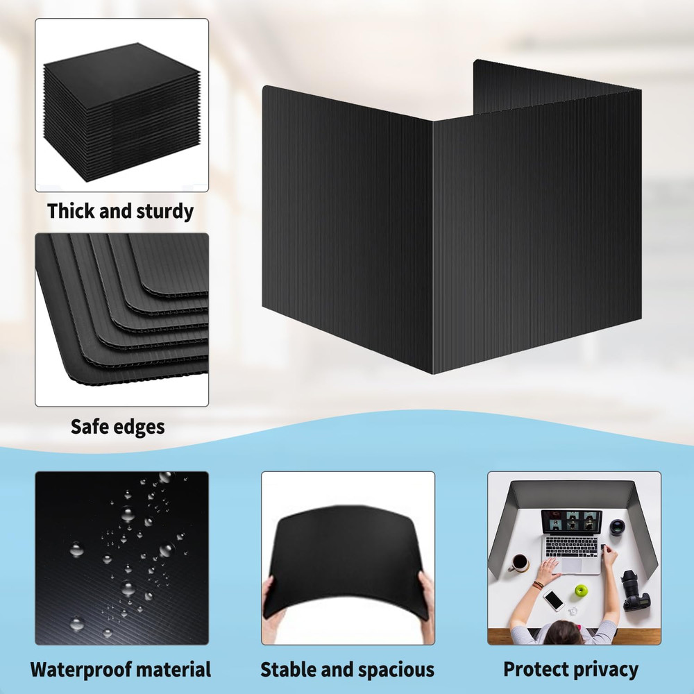 2 Pack Black Desk Dividers for Students, Waterproof Plastic Study Boards, Durabl