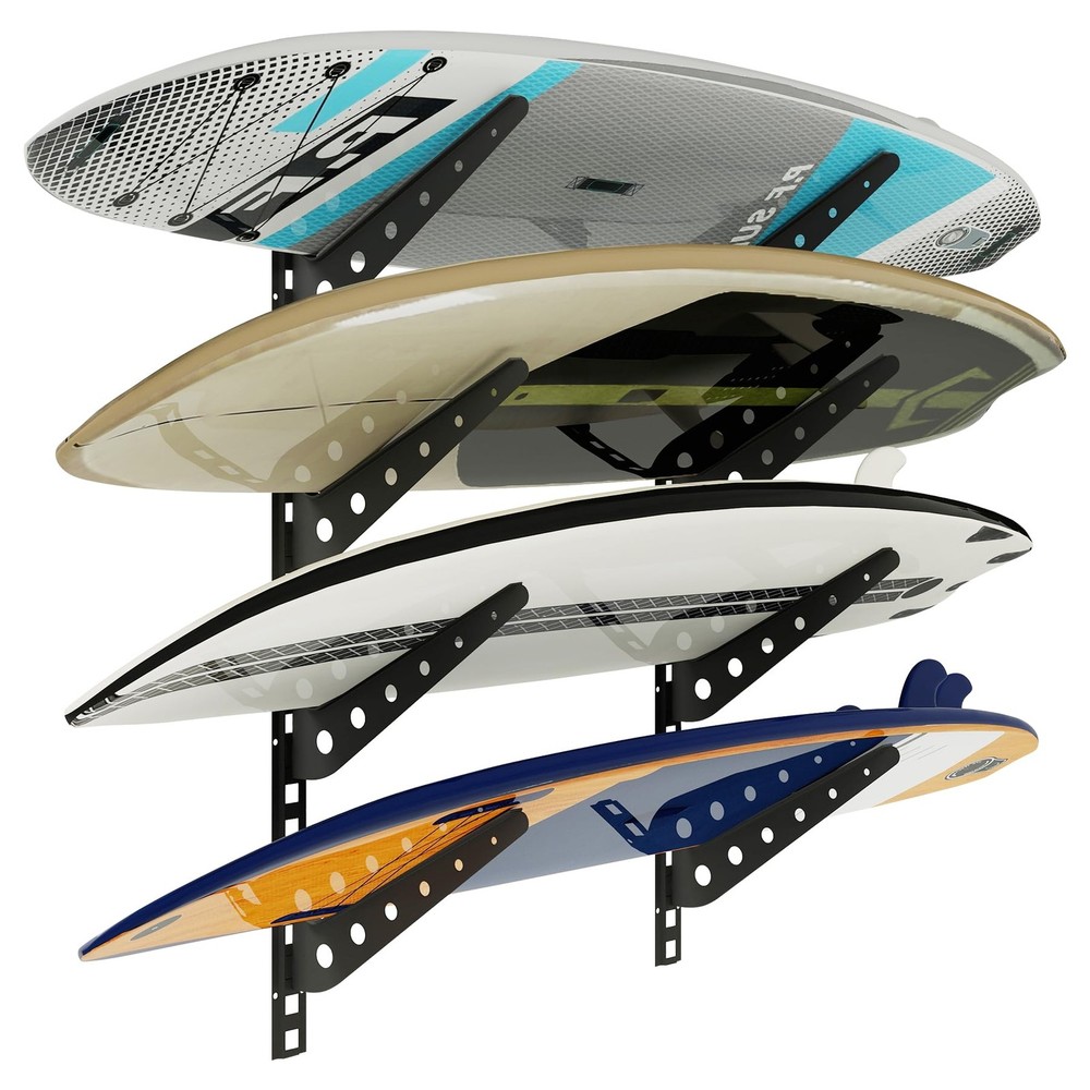 Adjustable Surfboard Rack, Metal Wall Mount for 4 Boards, Horizontal Display ...