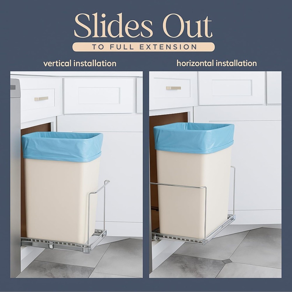 Elegant Pull-Out Trash Can Holder – 36 Qt Capacity with Chrome Soft-Close Slide