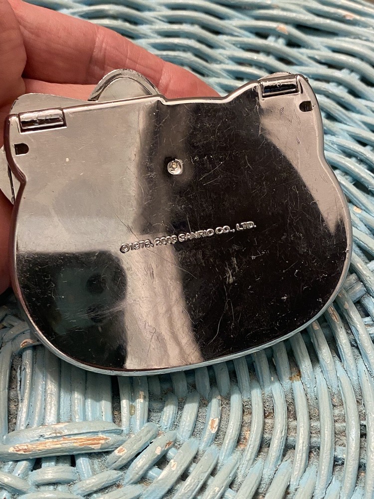 RARE Hello Kitty Silver tone reflective compact Mirror 2008?sanrio sephora USED