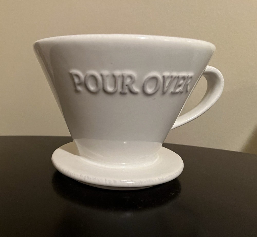 Pottery Barn White Pour Over Ceramic Coffee Maker Drip Coffee !Great Deal!