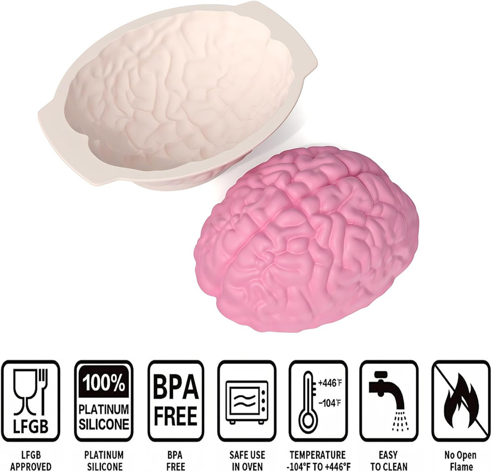 Brain Silicone Mold - Brain Cake Mold with Support Base, 3D Realistic Silicone H
