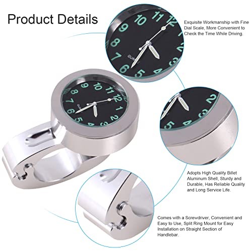 Motorcycle Handlebar Clock, Universal Split Ring Mount Aluminum Motorcycle