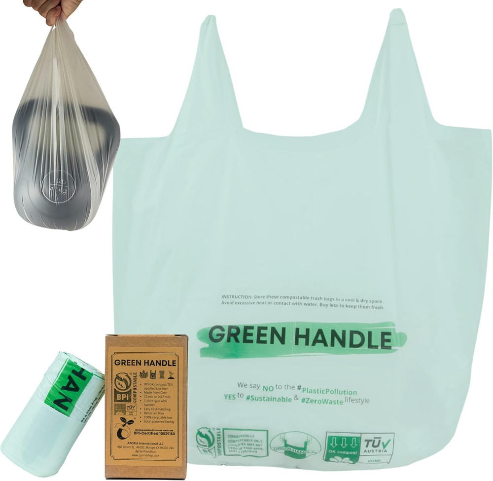 BPI Certified 3 Gallon 1.00 Mil = 25 Mic Compostable Handle Tie Kitchen Compost
