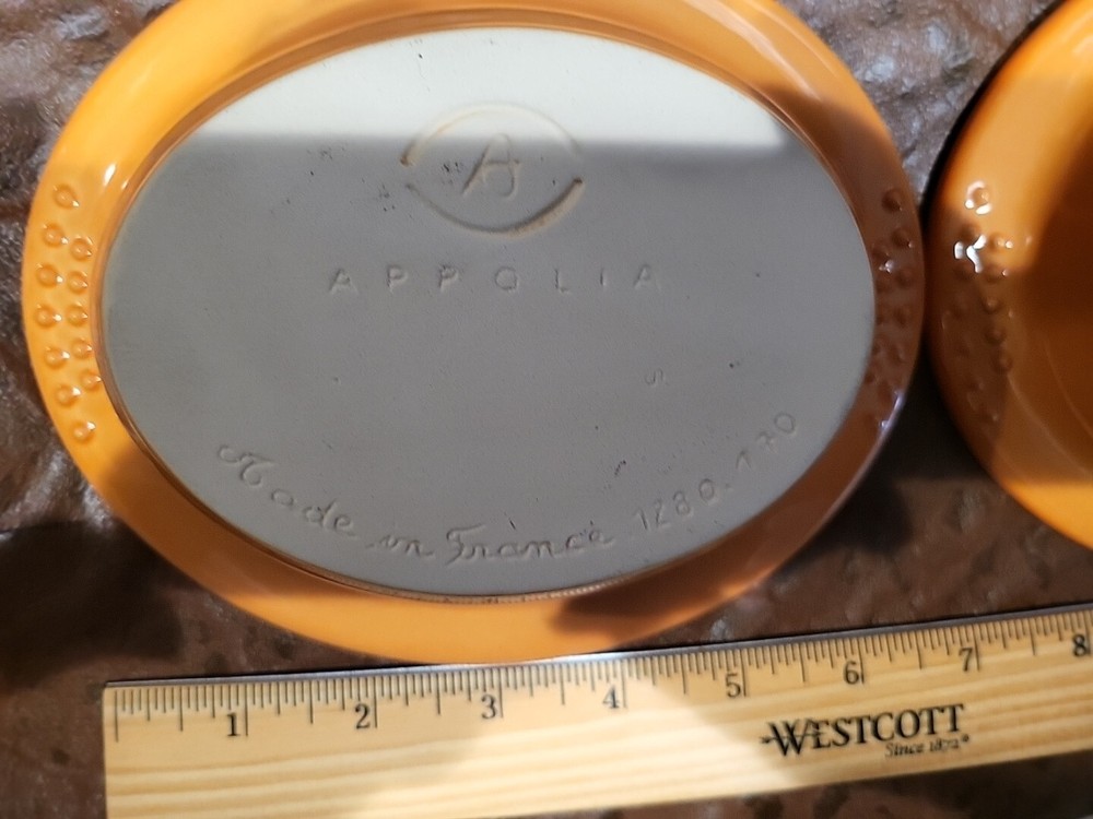 [2] Two Small APPOLIA Roasting Baking Individual Casseroles Orange. 8oz Cap.
