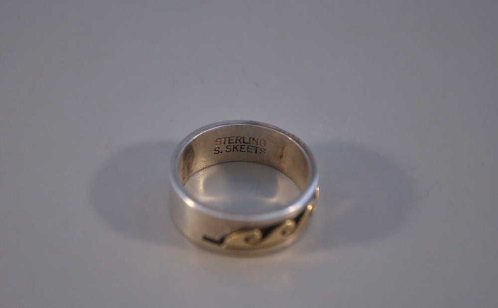 Solid 14 KT. Gold on Sterling Silver Navajo Ring Scott Skeets - 4 3/4